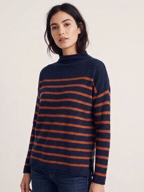 Madewell smock neck blue and red stripe fuzzy sweater